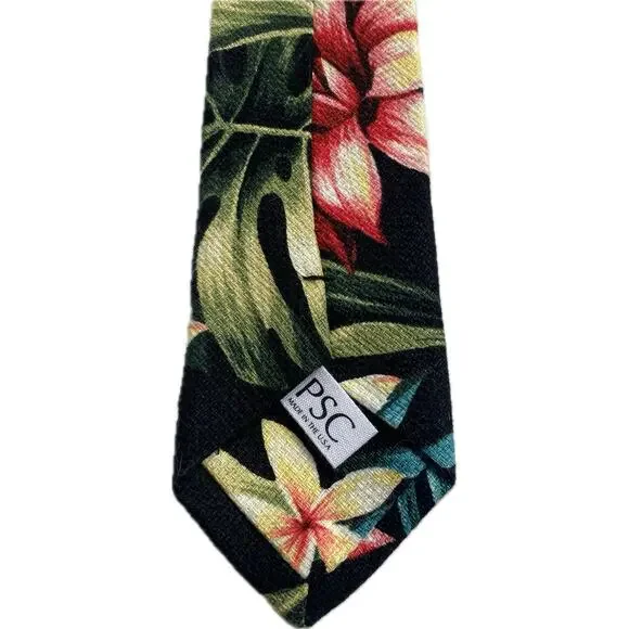 POCKET SQUARE CLOTHING PSC The Kaleo Black Tropical Slim Tie Floral Linen Beachy - Picture 6 of 8